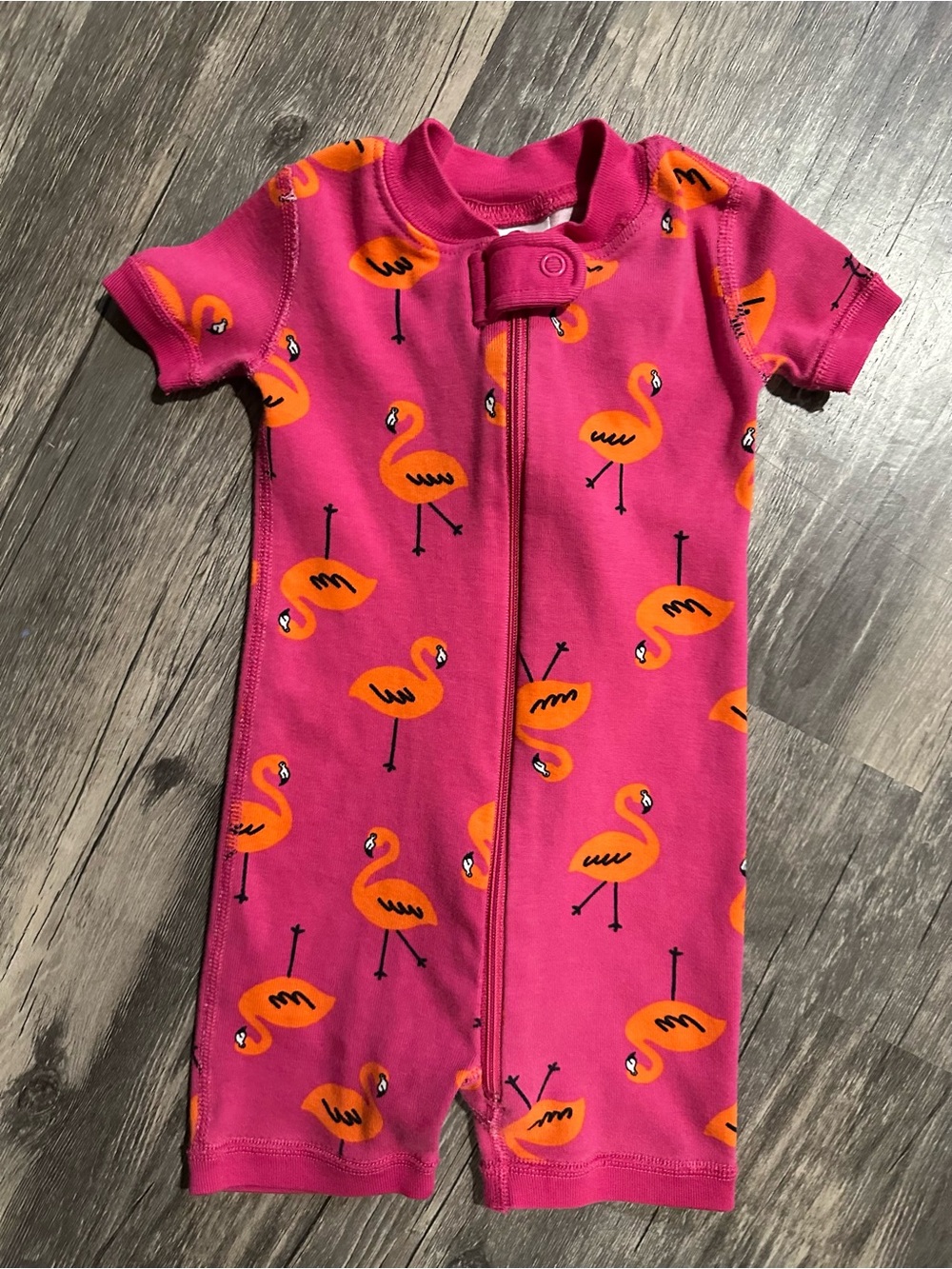 Hanna Andersson Hot Pink Short Sleeve One-Piece with Orange Flamingo Print